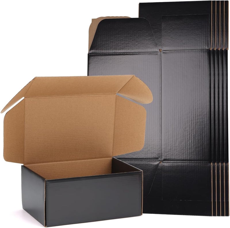 EXYGLO 6 Pack 9x6x4 Shipping Boxes, Black Corrugated Cardboard Boxes for Packaging Small Business, Moving, Shipping, Mailing, and Storing - Image 1